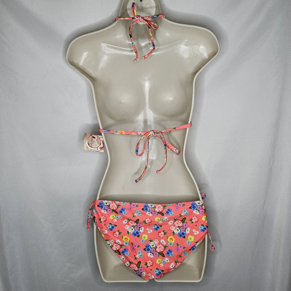 New Juniors Op Tangi Coral Field of Flowers Floral Bikini Set XL Top L Bottom - Picture 2 of 16